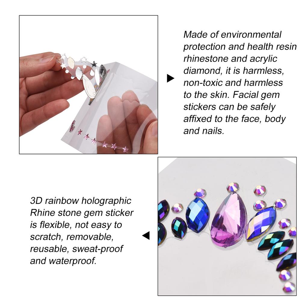 9 комплектов DIY наклейки для лица драгоценные камни русалка лицо драгоценности наклеить на кристалл горный хрусталь фестиваль лицо