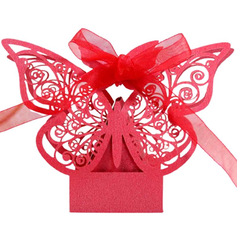 50/100 шт. подарочные коробки с бабочками, оптовая продажа, упаковка конфет с лентами для детского душа, товары для свадьбы, дня рождения, вечеринки