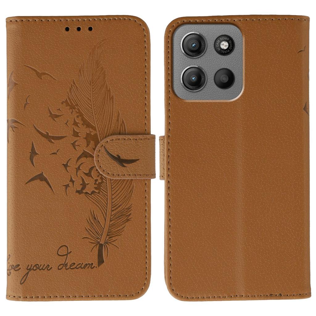 Чехол для Motorola Moto G15 4G с тиснением в виде пера, кошелек из ПУ кожи, чехол для телефона