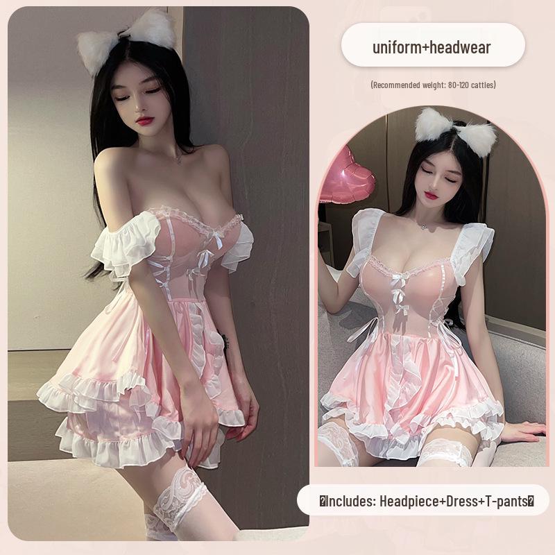 Linlin Ting Women's Cute Maid Lingerie: Sexy See-Through Bedtime Temptation for Small Busts