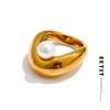 Glossy Stainless Steel Simulated Pearls Finger Ring Hypoallergenic Metal Minimalist Chic Jewelry Accessories