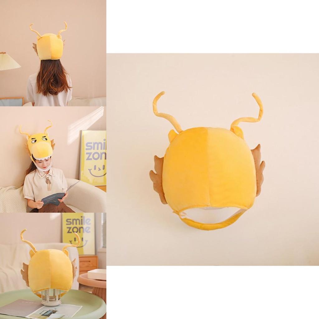 Оптовая Золотая шляпа с головой дракона для фотореквизита и выступлений, мультяшная плюшевая шляпа, талисман года)