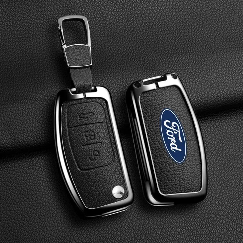 Новая автомобильная наклейка 2026 года для Ford, новый кожаный чехол-оболочка для брелока дистанционного ключа автомобиля из цинкового сплава, подходит для Ford Fiesta Focus MK2
