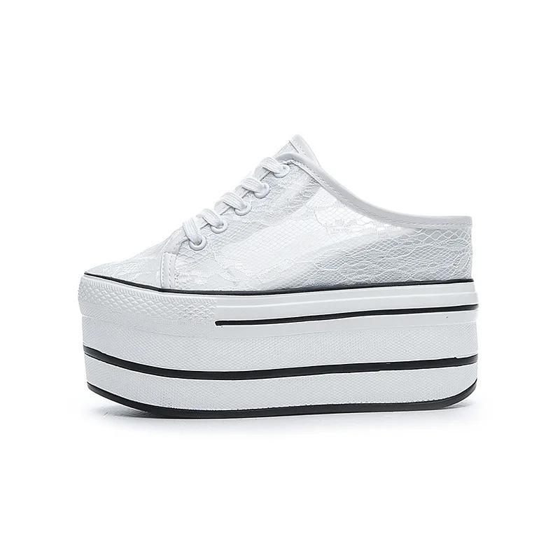 Мода 2025 Лето кружево дышащая сетчатая обувь, внутренняя высота, женская обувь, закрытый носок, полушлепанцы, женский верх