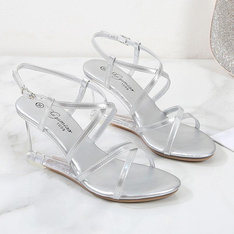 Women's Shoes Transparent Wedge Summer Women's Cross Strap Sexy Fairy Sandals 1098 Series 8cm Heel LFD