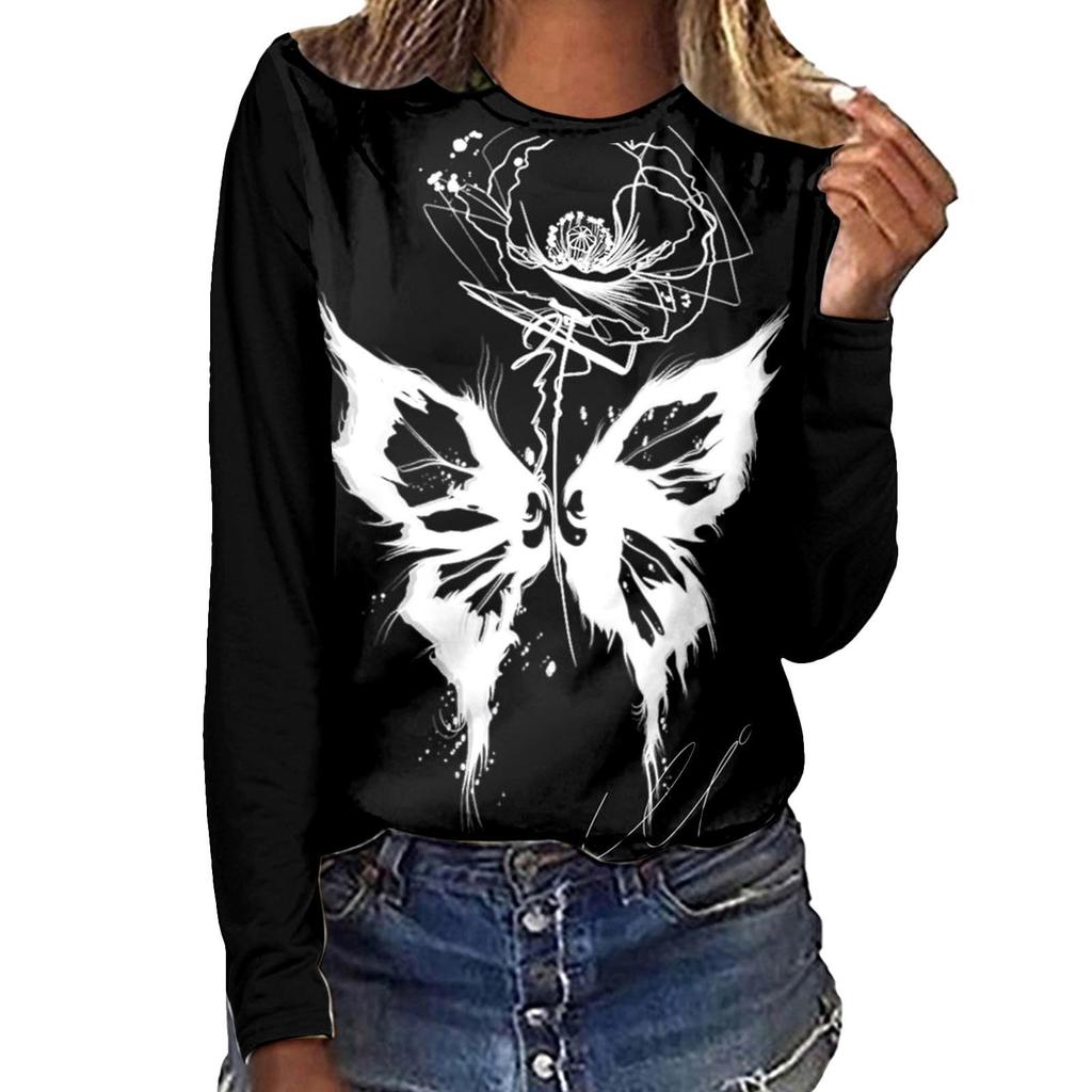 Cartoon Printed Women Street T-shirt Theme Sports Long Sleeve 3D Tees Halloween T-shirts Autumn Pullovers Top