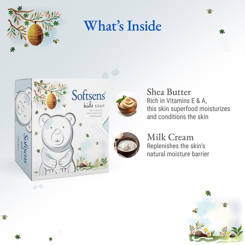 Мыло Softsens Kids Мишка 75г Упаковка 5 шт. Мягкое Питательное Увлажняющее Мыло-Брусок в Форме Животного Для Малышей Детей Возраст 2-10 лет