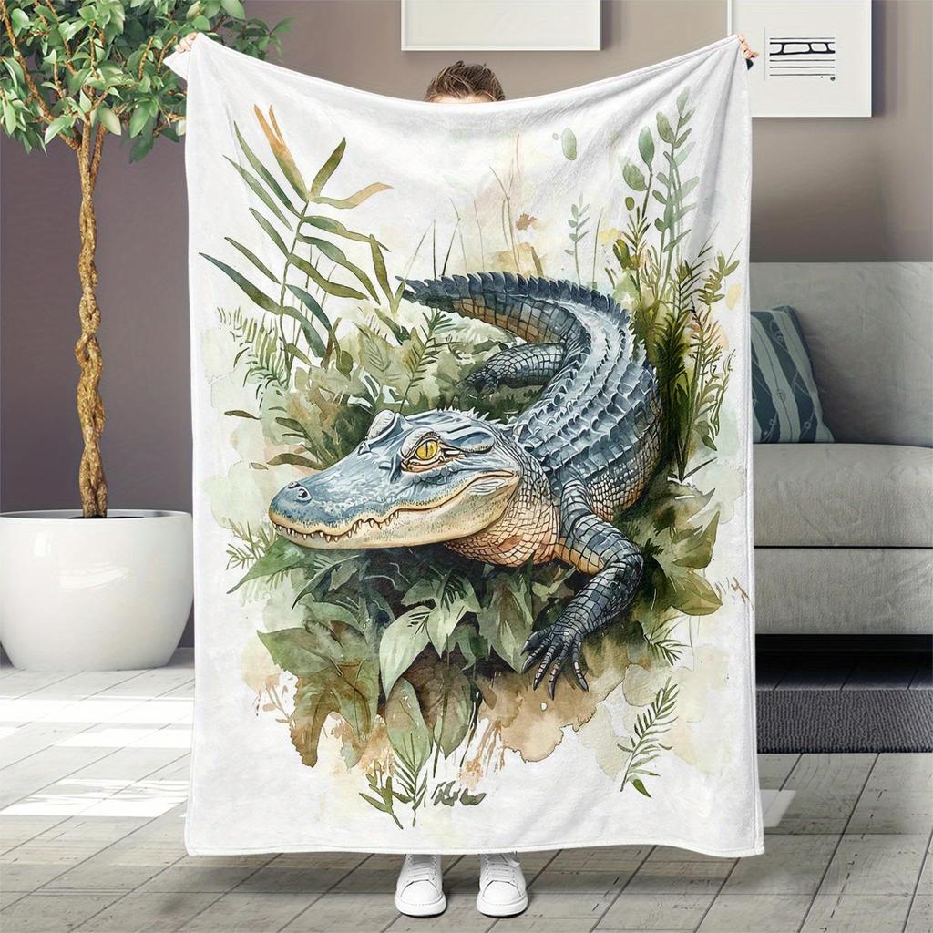 Realistic crocodile leaf pattern Flannel printed blanket suitable for all seasons suitable for living room office sofa travel