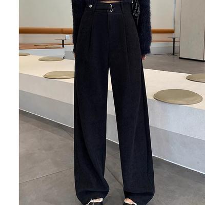 Брюки цвета верблюжьей вельвета для женщин на осень и зиму, новые прямые широкие брюки с высокой талией из европейского хлопкового бархата с драпировкой