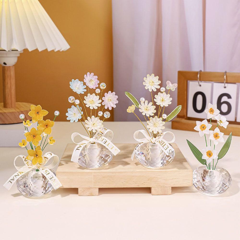 Colorful Crystal Flower Decoration Creative Car Ornaments Mini Crystal Glass Flowers Table Decor