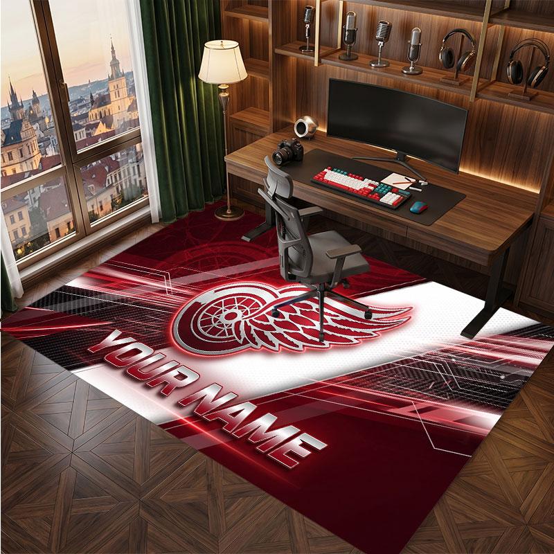 Detroit Red Wings Personalized Crystal Velvet Carpet, Customized Name Text Soft Anti‑Slip Rug for Living Room Bedroom