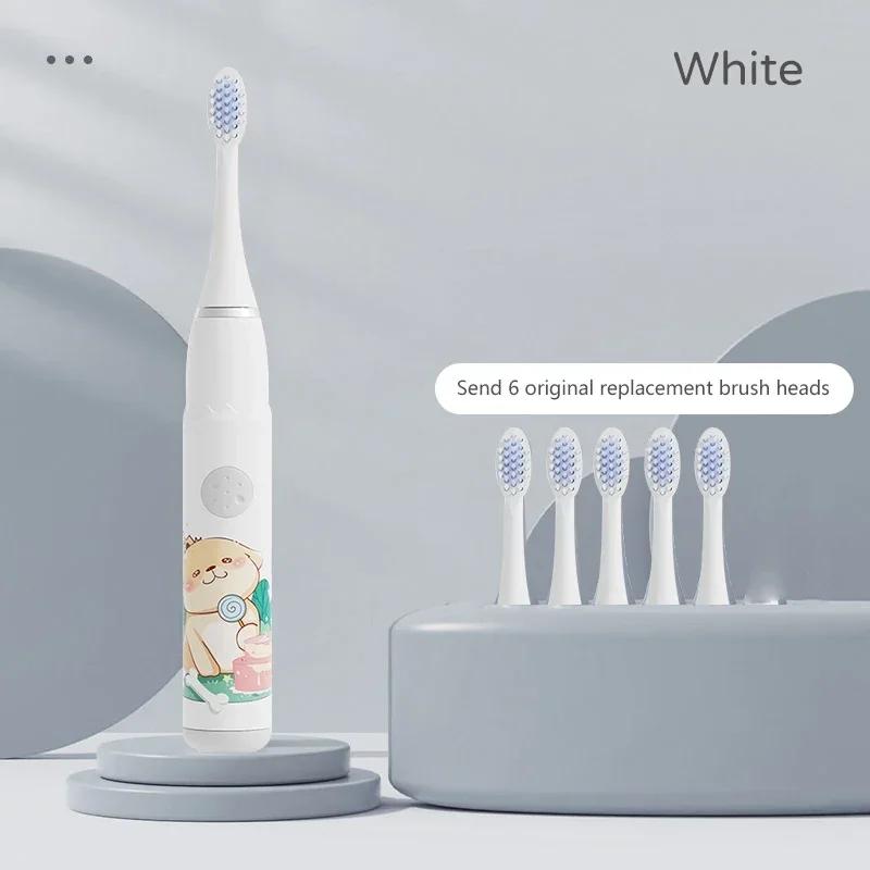 Children Sonic Electric Toothbrush IPX7 Waterproof Colorful Cartoon For Kid Use Soft Bristle Replaceable With Tooth Brush Heads