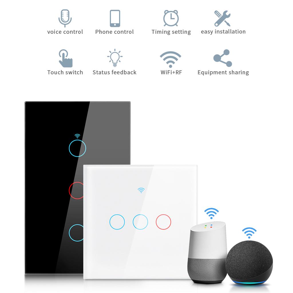 Tuya Smart Life WiFi светодиодный переключатель света приложение 433RF Alexa голосовой пульт дистанционного управления сенсорный переключатель совместимый нейтральный провод \ без нейтрального провода