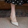 Baotou sandals 2025 summer new women's middle heel pointed rear empty thick heel rivet high heels niche temperament fairy sandals