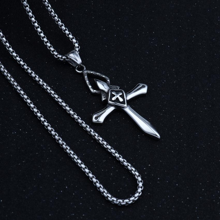 Necklace Silver Steel Cross Prayer 368