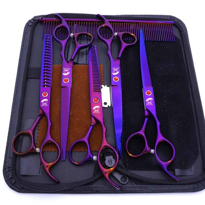 Professional Pet Grooming Scissors Set 7 Inch Stainless Steel Dogs Including Straight Curved Tooth Fishbone Ear Hair Trimmer