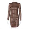 Collar Tight Hip Skirt Long Sleeve Dress Leather Mini Dress Ruffled High Collar Tight Bandage Sexy Street Party Club Sexy Dress
