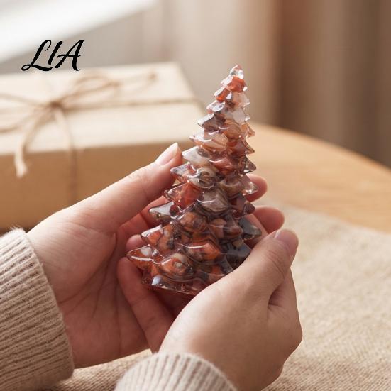 Holiday Desktop Decoration Resin Christmas Tree Figurine, Crystal Ornament, Home Accents Miniature for Office, Gift Modern Art