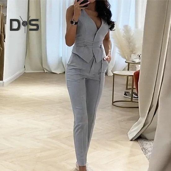 2 шт./компл. формальный женский летний наряд OL стиль шикарный чистый цвет леди куртка брюки