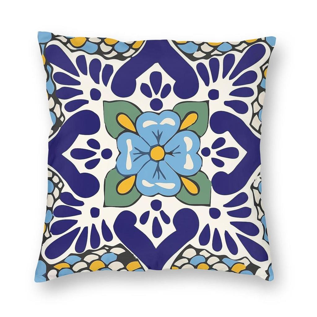 Talavera Blue Fish Scales Pillowcase Polyester Linen Velvet Pattern Zip Decor Pillow Case Bed Cushion Cover
