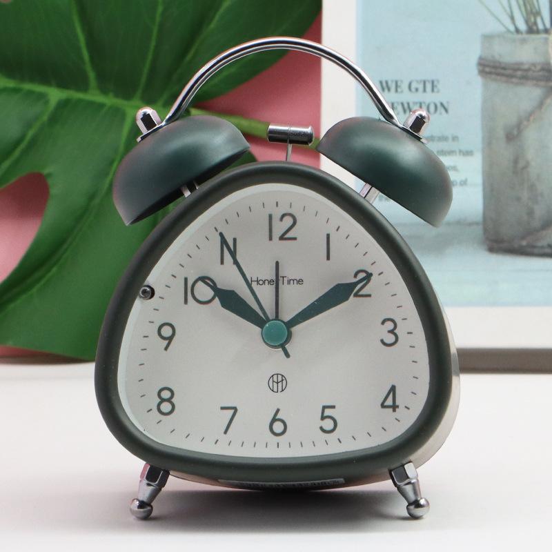 Primary and secondary school students use a big bell 1-inch metal bell alarm clock, home bedside silent sweep second night light clock