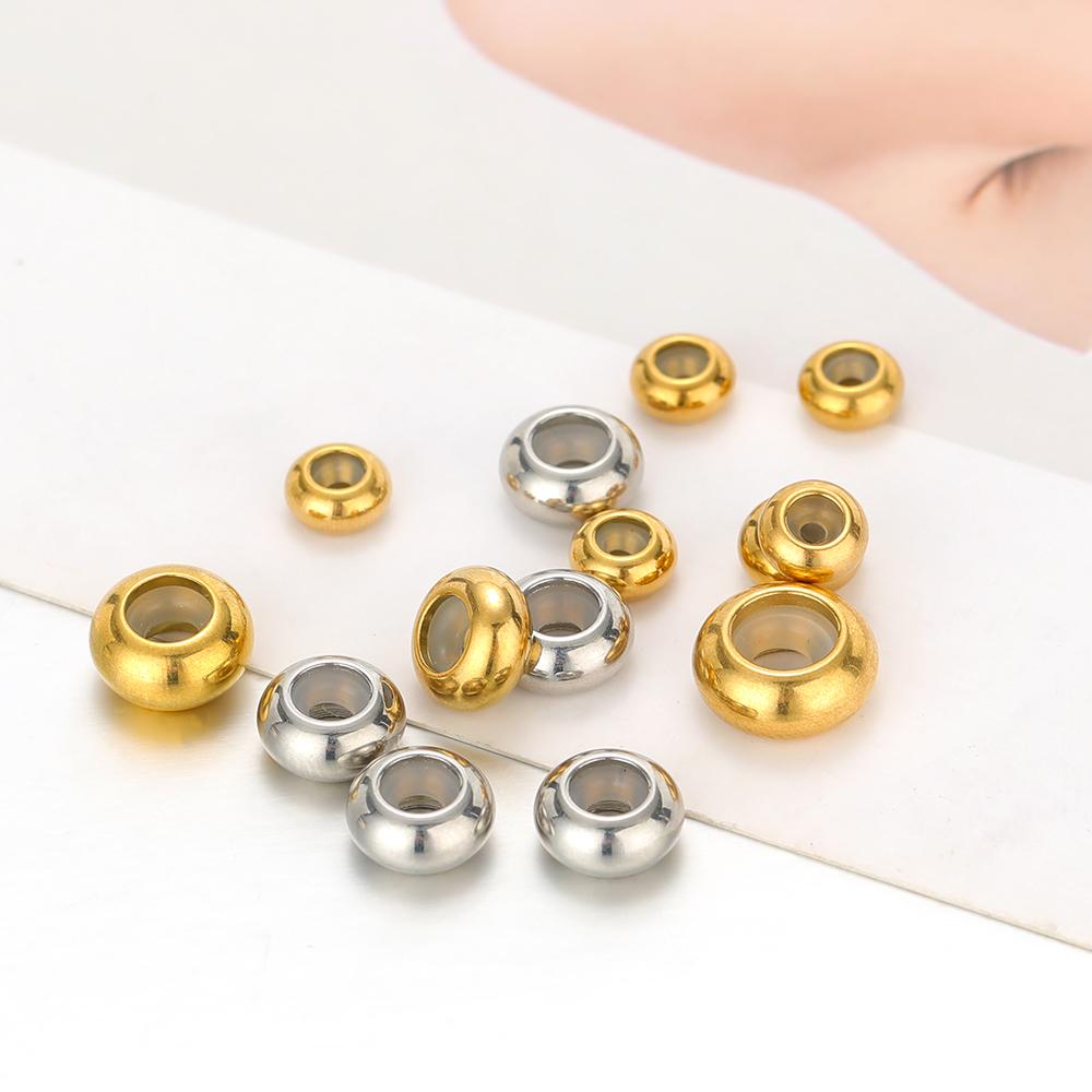20pcs 6/7/8/10mm Stainless Steel Adjustment Beads with Non-slip Silicone Ring Gold Stopper Spacer Beads for DIY Jewelry Making