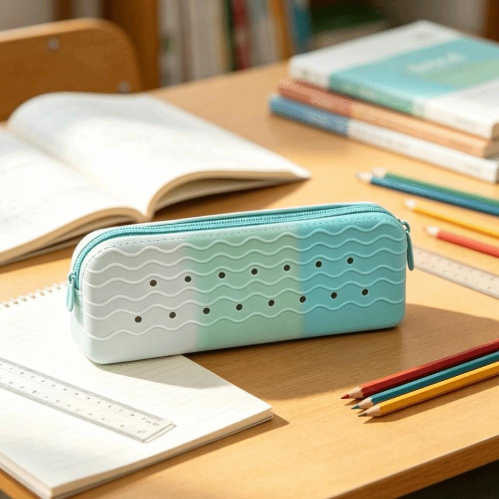 DIY Holes Stationery Storage Bag Large Capacity Silicone Pen Bag School Supplies