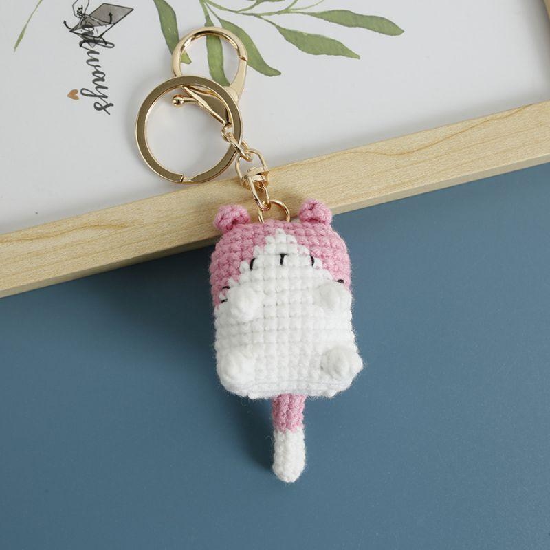 Handmaking Crochet Kitten Keyrings Cute Smiling Cat Doll Crochet Keychain Cartoon Kitten Series Knitting Doll Keychain Custom
