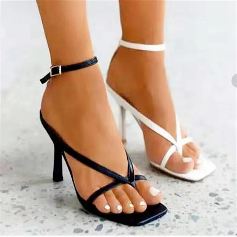 Summer Women Classics High Heels Sandals Women Strap White 2024 Ladies Fashion Slip On Sandals Thin Heels Sexy Sandals