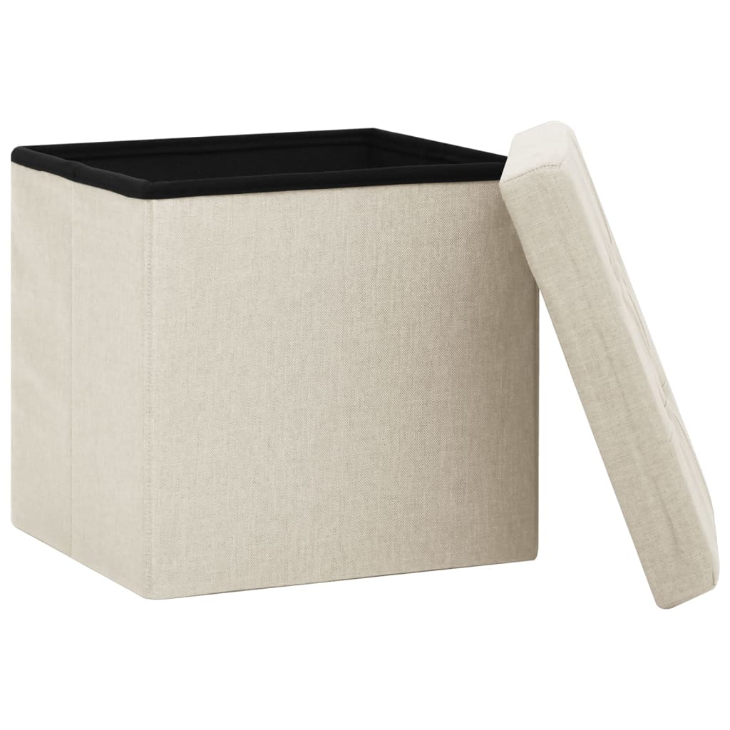 Storage Footstool in Cream White Linen Look