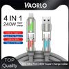 VAORLO 4 IN 1 240W RGB Cable Super Charger For Iphone 15 Type-C/USB To Type-C/8Pin PD Fast Charge For Huawei Xiaomi Data Cable