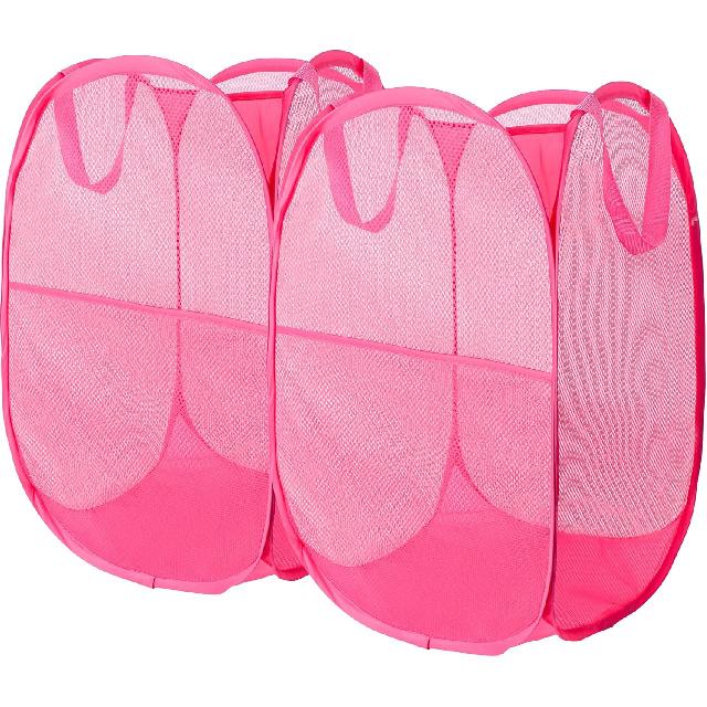 2 Pack Foldable Mesh Popup Laundry Hamper,Laundry Basket Easy to Open and Fold for Dorm,Travel, College Dorms, and More (Black and blue)…