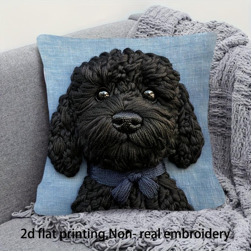 1pc Cute Black Poodle Plush Pillow Cover 45.72x45.72 cm - Soft Short Plush with Zipper Closure, Machine Washable, Non-Realistic Embroidery, Perfect fo
