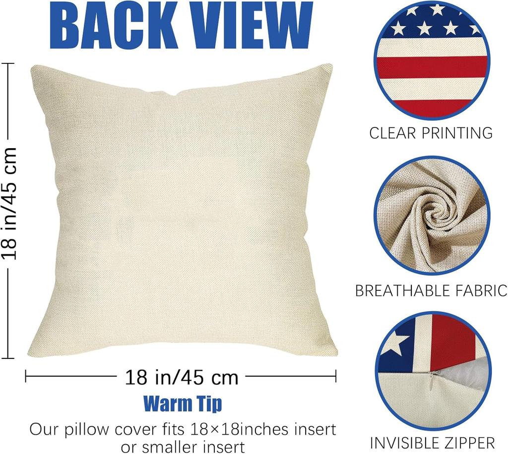 4Th Of July Patriotic Decorative Throw Pillow Covers Set Of 4, America Usa Red White Blue Stripes Stars Porch Outdoor Pillowcase