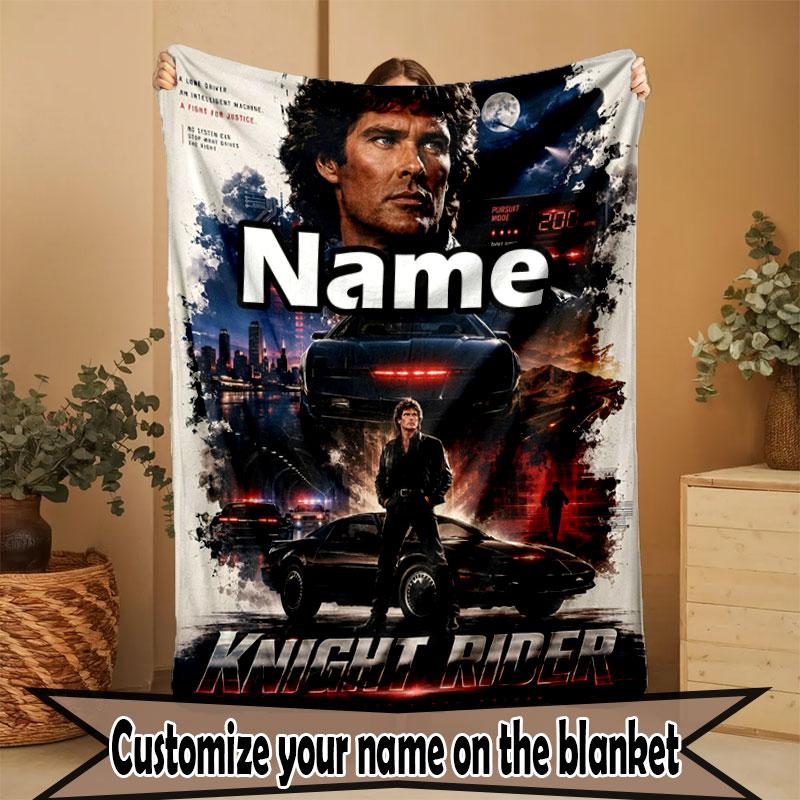 Custom Name Personalized Knight Rider Print Blanket, Home Decor, Bedroom, Sofa, Camping, Couch, Gifts for Birthday Christmas