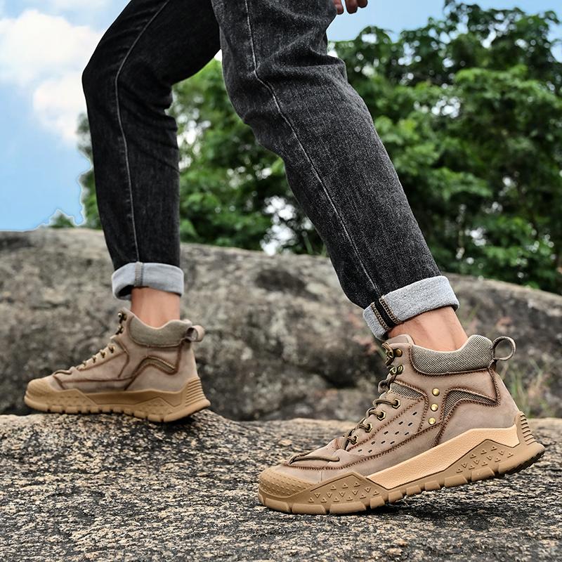 Мужские ботинки для активного отдыха с высоким верхом и нескользящей подошвой для походов на осень и зиму