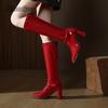 2025 Женские осенние сапоги квадратный носок толстый каблук молния сзади ботфорты из лакированной кожи сексуальные botas largas mujer размер 35-42