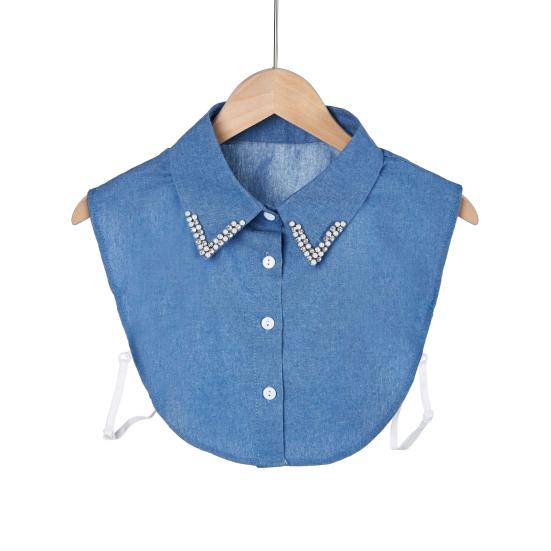 Yousheng Denim Fake Collar Sparkling Rhinestones Adjustable Straps Machine Washable Detachable Collar Outfit Accessory