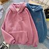 Trendy Loose Fit Hooded Sweatshirt Jacket Korean Style Women Lambswool Fleece Lined for Autumn Winter