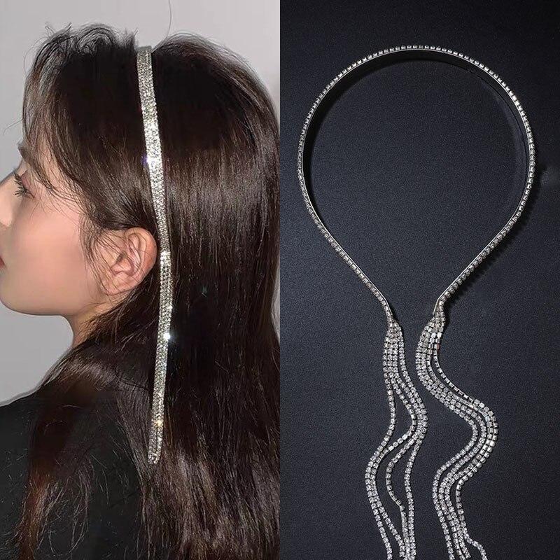 2022 Fashion Shiny Rhinestone Hairbands For Women Hair Hoop Long Tassel Hair Band Hoop Korean Headband Wedding Accessories Gifts