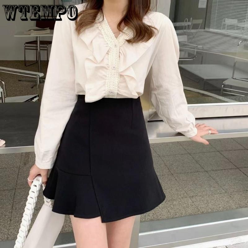 Летняя темпераментная тонкая полуюбка неправильной формы «рыбий хвост» женская элегантная однотонная юбка на бедрах с высокой талией и рюшами по краям