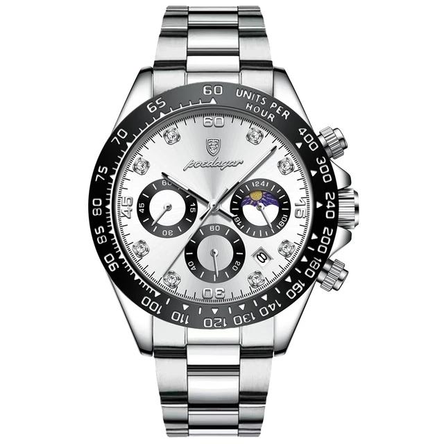 Poedagar 629 Quartz Men Watch with Silicone Steel Band Fashion Sport Chronograph Wristwatch Luminous Date Waterproof Clock