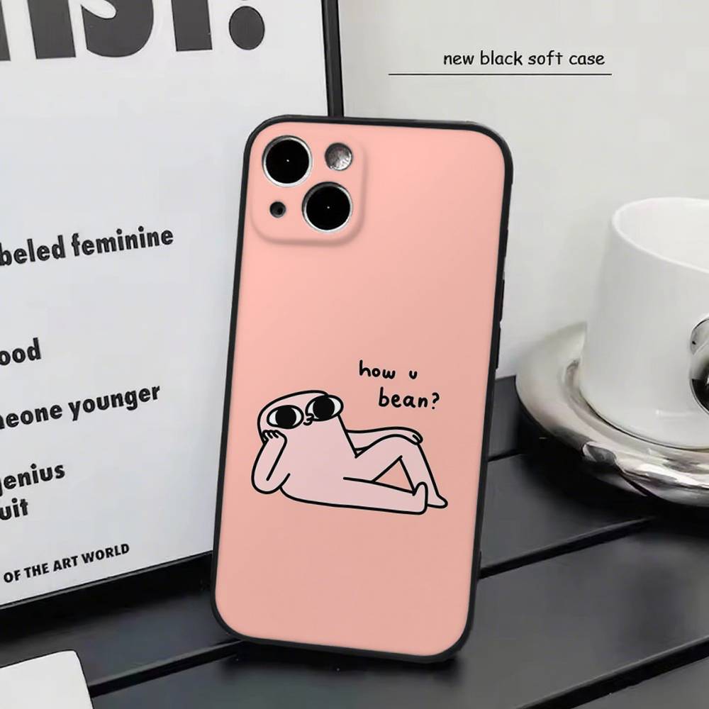 Розовый Мультяшный Забавный ketnipz с большими глазами Для iPhone 17 air 16 15 14 13 12 11 Pro Черный Мягкий Чехол для Телефона