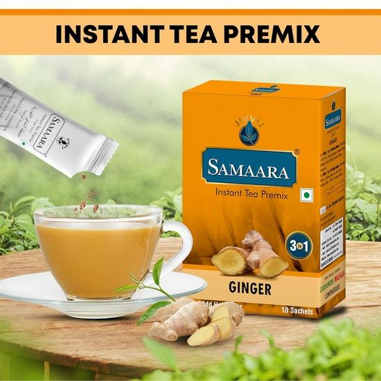 Samaara Instant Tea Premix Sachets | Ginger Adrak Flavoured Assam Black Tea Powder | 30 Sachets Box 450gm