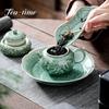 Керамический чайник Yue Kiln цвета селадона, 150 мл, ручная гравировка, чайник Даргон, маленький чайник с отверстием для фильтра, бытовой чайный сервиз кунг-фу