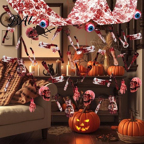 Halloween Horror Hanging Decorations Bleeding Body Parts Decor, Creepy Eyeball Skeleton Scary Photo Booth Backgrounds Door Curtain for Haunted House,