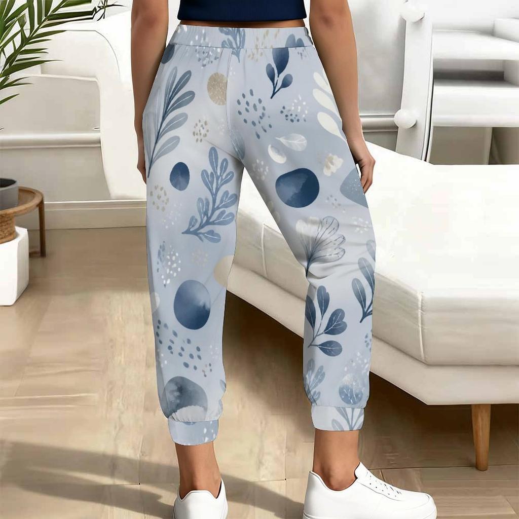 Women Plus Size Colorful Printed Jogger Pants Drawstring Waist Side Pockets Cuffed Ankle