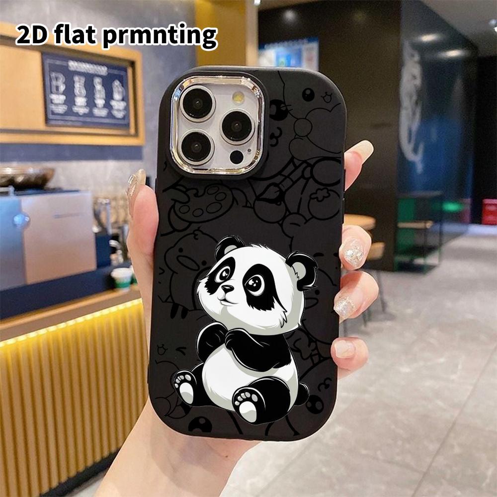 Phone case: 2D flat, suitable for iPhone 18 17 16 15 14 13 Pro protective case, black and white panda, perfect holiday gift for Christmas and Hallowee