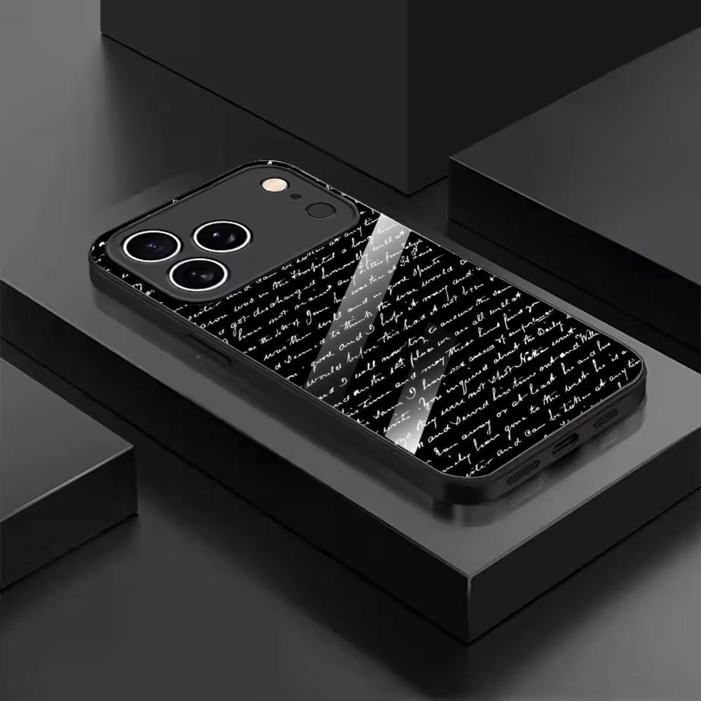 Aesthetic Handwritten Text Glass phone case mobile phones for iphone 17 pro max cover for iPhone 17 16 15 14 13 12 11pm Pro Plus