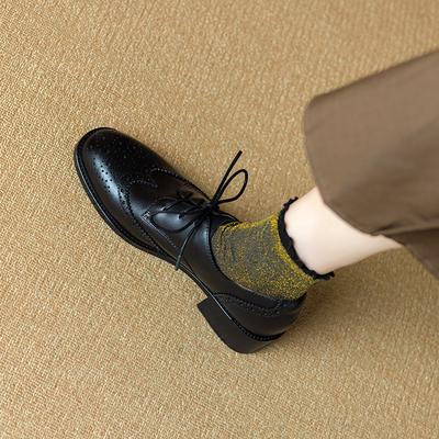 Модная женская обувь Оксфорды Весна/Осень Женская обувь Обувь из натуральной кожи для женщин Броги Винтажная шнуровка Повседневные коричневые туфли-лодочки ручной работы